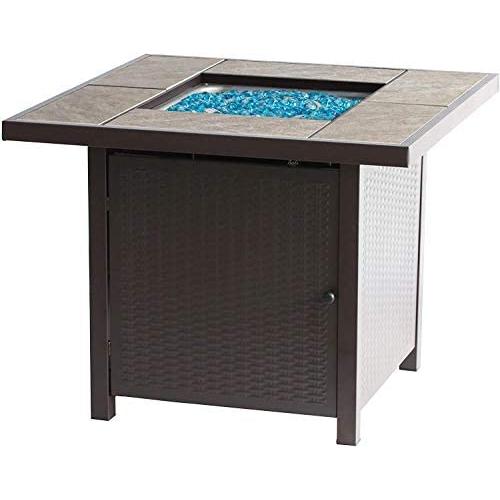 BALI OUTDOORS Propane Gas Fire Pit Table, 32 inch 50,000 BTU Square Gas Firepits for Outside, Brown