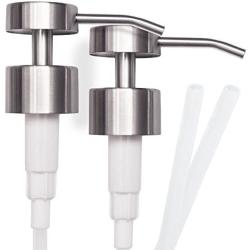 Elegant Flat Top Stainless Steel Soap and Lotion Dispenser Pumps, 2 Pieces, Replacement for Your Bottles, Includes 2 Nine Inch Tubes …