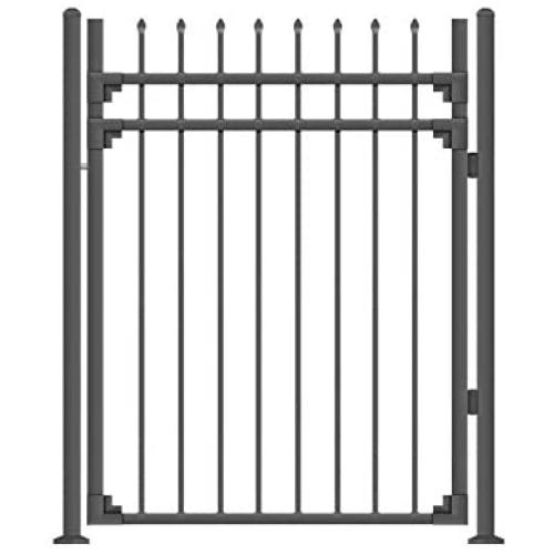 XCEL - Black Steel Anti-Rust Fence Gate - Sharp End Pickets - 4ft W x 5ft H - Easy Installation Kit, for Residential, Outdoor, Yard, Patio, Entry Way, 3-Rail Metal Gate