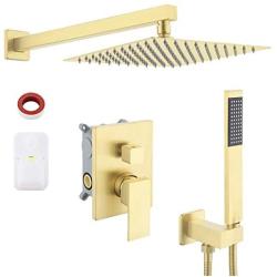 KES Shower System 10 Inches Rain Shower Head with Handheld Shower Faucets Sets Complete Pressure Balance Shower Valve and Trim Kit Brushed Brass, XB6230-BZ