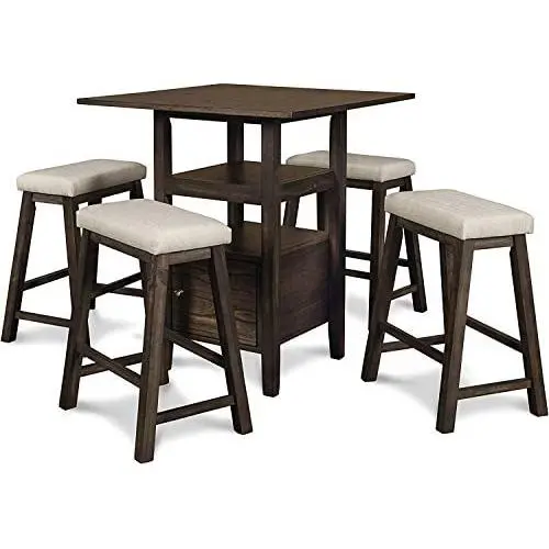 New Classic Furniture Derby Counter Table & 4 Stool Set, Chocolate