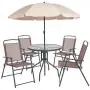 Flash Furniture Nantucket 6 Piece Brown Patio Garden Set with Table, Tan Umbrella and 4 Folding Chairs Flash Furniture Nantucket 6 Piece Brown Patio Garden Set with Table, Tan Umbrella and 4 Folding Chairs
