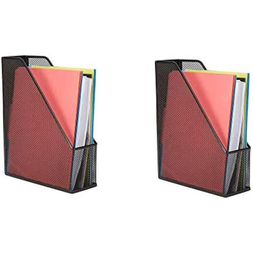 Mind Reader BINDMAG2-BLK 2 Piece Mesh Holder, Office Desk Accessories Decorative File Box, Sturdy Magazine Organizer, Black