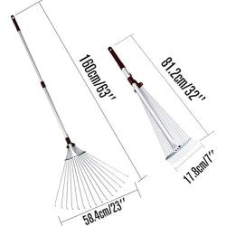 Winslow&Ross Telescopic Metal Rake 63 Inch Adjustable Folding Leaves Rake for Quick Clean Up of Lawn and Yard, Garden Leaf Rake - Perfect for Synthetic Grass Lawn Leaf Carpet Pet Hair Remove