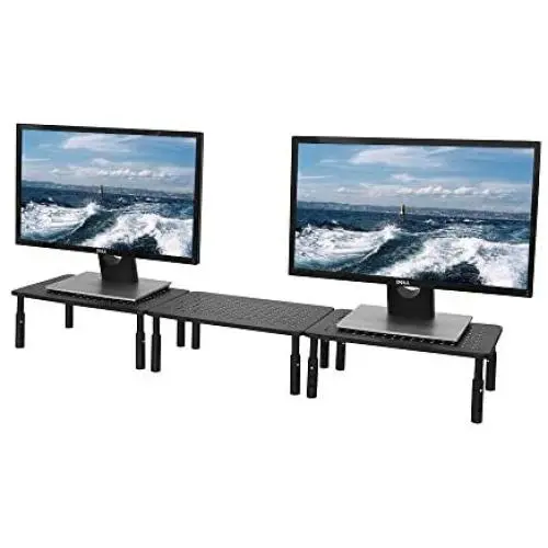 Hippo & Frog Large Metal Dual Monitor Stand Riser with Height Adjustable, 3 Units, Supports Dual Monitors, Printers, Laptops