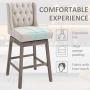 HOMCOM 2 Piece Bar Height Chair Swivel Barstool with Integrated Footrest, Solid Wood Design, and a 180 Degree Rotation, Beige