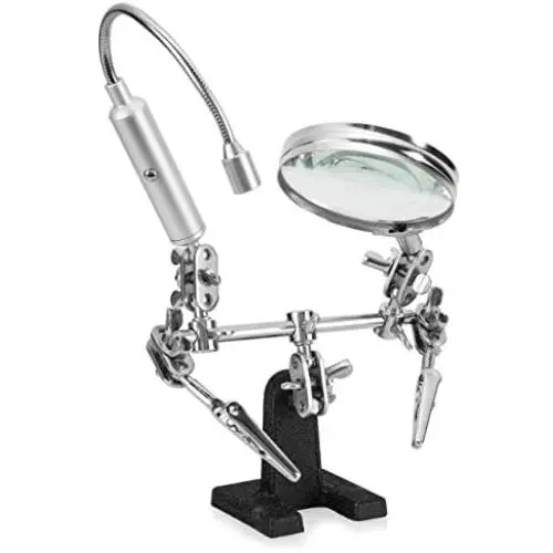 Ram-Pro Helping Hand Magnifier Glass Stand with Flexible Neck LED Flashlight & Alligator Clips – 3x Magnifying Lens, Perfect for Soldering, Crafting & Inspecting Micro Objects