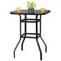 VINGLI Outdoor Bar Table Bistro Table Metal Frame Patio Bar Table, Tempered Glass Table Top All Weather Outdoor Bar Height (Black)