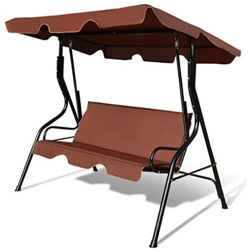 Tangkula 3 Seater Canopy Swing, Outdoor Patio Swing with Cushioned Steel Frame,Glider Swing Bench for Garden Backyard Porch (Coffee) Tangkula 3 Seater Canopy Swing, Outdoor Patio Swing with Cushioned Steel Frame,Glider Swing Bench for Garden Backyard Porch (Coffee)
