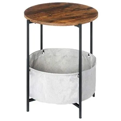 KingSo Round Side Table 2-Tier Industrial Nightstand with Storage Basket Metal Frame End Table Easy Assembly & Sturdy Sofa Coffee Table for Living Room, Bedroom, Rustic Brown KingSo Round Side Table 2-Tier Industrial Nightstand with Storage Basket Metal Frame End Table Easy Assembly & Sturdy Sofa Coffee Table for Living Room, Bedroom, Rustic Brown