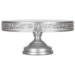 Amalfi Decor Cake Stand, Large Round Metal Pedestal Holder, Silver, 16 Inches