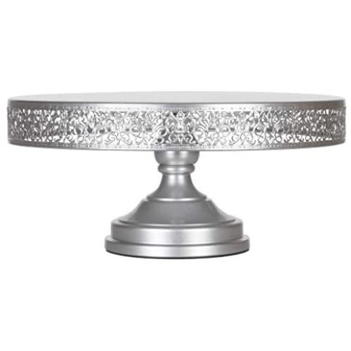 Amalfi Decor Cake Stand, Large Round Metal Pedestal Holder, Silver, 16 Inches