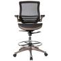Flash Furniture Mid-Back Transparent Black Mesh Drafting Chair with Melrose Gold Frame and Flip-Up Arms