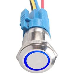 ESUPPORT 16mm 12V 3A Car Blue Light Angel Eye Metal Push Button Switch Socket