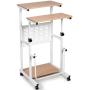Tangkula Mobile Standing Desk, Height Adjustable Stand Up Desk Computer Workstation, Movable Computer Cart with 4 Rolling Wheels & Footrest, Suitable for Sitting or Standing (Oak)