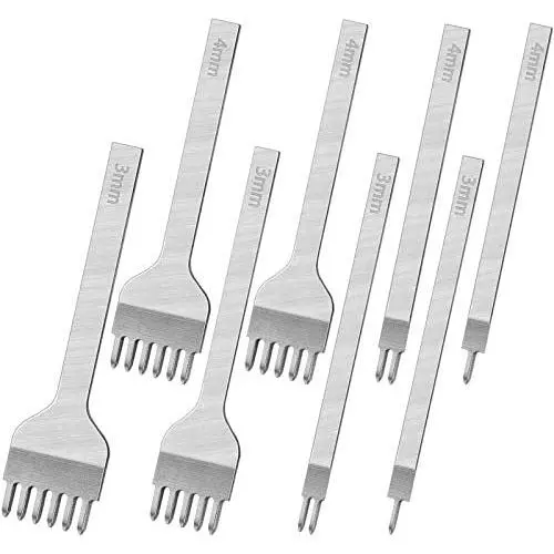 Mudder 8 Pieces Leather Chisel Set 1/2/4/6 Prong Leather Craft Punching Tool Metal DIY Diamond Lacing Stitching Chisel Leather Hole Tooth Punch Tool, 3 mm and 4 mm Mudder 8 Pieces Leather Chisel Set 1/2/4/6 Prong Leather Craft Punching Tool Metal DIY Diamond Lacing Stitching Chisel Leather Hole Tooth Punch Tool, 3 mm and 4 mm