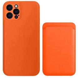 Phone Case Cover and Mag-Safe Leather Wallet Card Holder Magnetic (Orange, for iPhone 12 PRO)