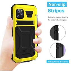 HATA iPhone 11 Metal Military Heavy Duty case, iPhone 11 Rugged Drop Tested Case with Built-in Screen Protector Kickstand Sturdy Full Body Cover (Yellow, iPhone 11)