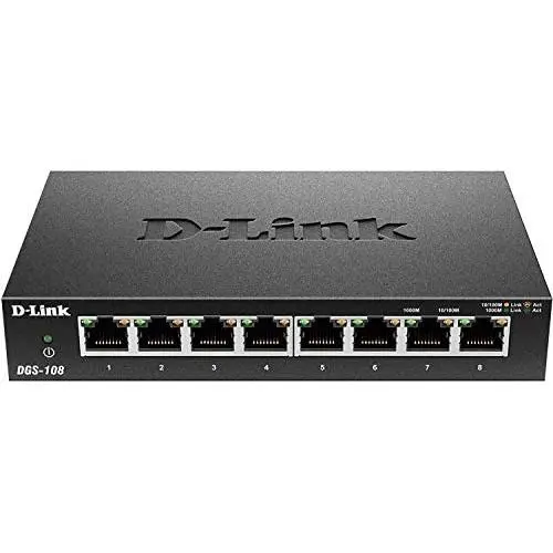 D-Link Ethernet Switch, 8 Port Gigabit Unmanaged Metal Fanless Desktop or Wall Mount Design (DGS-108) D-Link Ethernet Switch, 8 Port Gigabit Unmanaged Metal Fanless Desktop or Wall Mount Design (DGS-108)