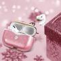 wenew Leather Case for Airpods Pro 2019, Glitter Bling Sequin Sparkle Cute PU Case Shockproof Protective Pouch Skin Slim Metal Clasp Keychain Carabiner (Pink Glitter)
