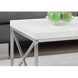 Monarch Specialties Modern Coffee Table for Living Room Center Table with Metal Frame, 44 Inch L, Glossy White / Chrome