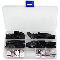 XLX 20Set Premium USB Connector with Shell Type-A Male(10SET) and Type-A A 2.0 Female 4 Pin Plug Connector Jack Socket DIY(10SET)