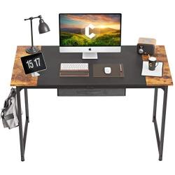 CubiCubi Computer Desk with Drawer 47'' Study Writing Table for Home Office, Modern Simple Style PC Desk with Splice Board, Black Metal Frame, Black and Rustic Brown