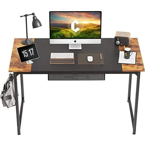 CubiCubi Computer Desk with Drawer 47'' Study Writing Table for Home Office, Modern Simple Style PC Desk with Splice Board, Black Metal Frame, Black and Rustic Brown CubiCubi Computer Desk with Drawer 47'' Study Writing Table for Home Office, Modern Simple Style PC Desk with Splice Board, Black Metal Frame, Black and Rustic Brown
