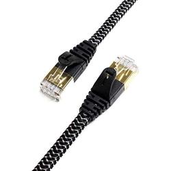 Tera Grand - 3FT - CAT7 10 Gigabit Ethernet Ultra Flat Patch Cable for Modem Router LAN Network - Braided Jacket, Gold Plated Shielded RJ45 Connectors, Faster Than CAT6a CAT6 CAT5e, Black & White