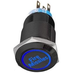 ESUPPORT Black Shell 12V Momentary Car Vehicle Blue LED Light Headlight Push Button Stainless Steel Metal Switch 19mm Fire Missiles