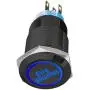 ESUPPORT Black Shell 12V Momentary Car Vehicle Blue LED Light Headlight Push Button Stainless Steel Metal Switch 19mm Fire Missiles