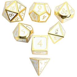 DND Polyhedral Metal Game Dice Gold White 7pc Set for Dungeons and Dragons DND RPG MTG Table Games D4 D6 D8 D10 D12 D20