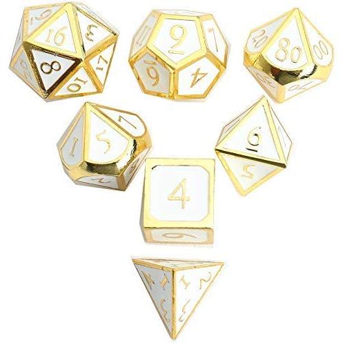 DND Polyhedral Metal Game Dice Gold White 7pc Set for Dungeons and Dragons DND RPG MTG Table Games D4 D6 D8 D10 D12 D20 DND Polyhedral Metal Game Dice Gold White 7pc Set for Dungeons and Dragons DND RPG MTG Table Games D4 D6 D8 D10 D12 D20