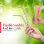 SipWell 9.5mm Bent Wide Stainless Steel Drinking Straws, 4-Pack – Rust Proof Metal Straws w/Cleaning Brushes – Perfect for Smoothies & Cold Beverages
