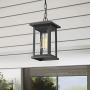 Emliviar Outdoor Pendant Lights for Porch, 1-Light Exterior Hanging Light Fixtures, Black Finish with Seeded Glass, 1803EW1-H