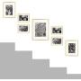Golden State Art, Set of 7, Aluminum Photo Frame with Ivory Color Mat & Real Glass, Metal Wall Photo Frame Collection (Gold)