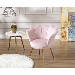 Chairus Living Room Chair, Mid Century Modern Retro Leisure Velvet Accent Chair with Golden Metal Legs, Vanity Chair for Bedroom Dresser, Upholstered Guest Chair(Light Pink)