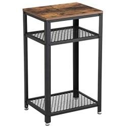 VASAGLE Industrial Side Table, End Telephone Table with 2-Tier Mesh Shelves, for Office Hallway or Living Room, Wood Look Accent Furniture with Metal Frame ULET75BX