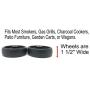 Nickannys Set of 2 Replacement BBQ Grill Wheels Pair Set Kit-Solid Plastic Wheel 5” x 1.5” w/ 3/8” Axle Hole for Outdoor Charcoal Gas Smoker Barbecue Pit- Rueda and Llantas Parts