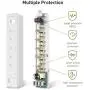 SUPERDANNY Mountable Surge Protector Power Strip with USB 5 Outlets 3 USB Ports Extension Cord with A Hook & Loop Fastener, for iPhone iPad Tablet PC Home Office Travel White