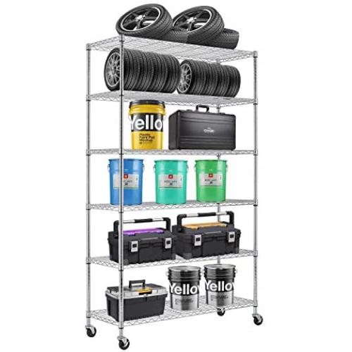 6 Tier Wire Shelving Rack,Steel Shelf 48'' W x 18'' D x 82'' H Adjustable Storage System with Casters/Wheels and Feet Levelers,Garage Shelving Unit, Storage Shelving Rack,Kitchen/Office Rack (Chrome) 6 Tier Wire Shelving Rack,Steel Shelf 48'' W x 18'' D x 82'' H Adjustable Storage System with Casters/Wheels and Feet Levelers,Garage Shelving Unit, Storage Shelving Rack,Kitchen/Office Rack (Chrome)