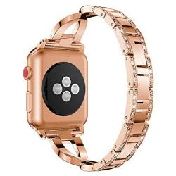 Yolovie Stainless Steel Band Compatible for Apple Watch Bands 40mm 38mm Women Rhinestone Bling Wristband Metal Bracelet Sport Strap with Removal Links for iWatch Series 5 4 3 2 1 - Rose Gold