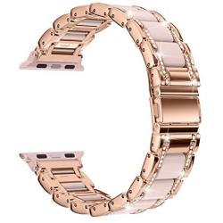 Moolia Metal Strap Band Compatible with Apple Watch Band 38mm 40mm Womens Rhinestones Resin Metal Wristband Bracelet Replacement for iWatch Series 6 5 4 3 2 1 Rose Gold + Pink