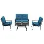 Oakmont Outdoor Furniture Patio Conversation Set Loveseat, 2 Chairs, Coffee Table with Cushion, Lawn Front Porch Garden, Metal Chair Set Wrought Iron Look (Peacock Blue)