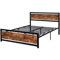 YAKEY Bed Frame Queen Size with Headboard/Platform Metal Bed Frame with Footboard Heavy Duty Metal Bed Frame/Strong Slat Support/No Box Spring Needed/Easy Assembly