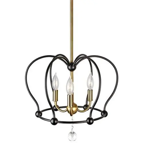 Kira Home Reyna 16'' 3-Light Modern Foyer Pendant Light Chandelier with Glass Crystal, Adjustable Height, Warm Brass Accents + Black Finish Kira Home Reyna 16'' 3-Light Modern Foyer Pendant Light Chandelier with Glass Crystal, Adjustable Height, Warm Brass Accents + Black Finish