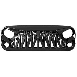 American Modified Front Shark Grille for 2007-2018 Jeep Wrangler JK/JKU Rubicon Sahara Sport, ABS (Golss Black)