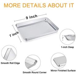 TeamFar Pure Stainless Steel Toaster Oven Pan Tray Ovenware, 7x9x1, Heavy Duty & Healthy, Mirror Finish & Easy clean, Deep Edge, Dishwasher Safe (18/0 Steel)