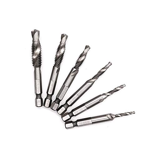 Wolfride 6Pcs 1/4 Hex Shank Combination Drill and Tap Bit Set Metal Deburr Countersink Drill Bit 1/8 inch-3/8 inch