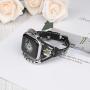 Wearlizer Leather Compatible with Apple Watch Band 38mm 40mm for iWatch SE Womens Handmade Floral Strip Black White Flower Strap Vintage Metal Rope Wristband Stylish Bracelet Series 6 5 4 3 2 1